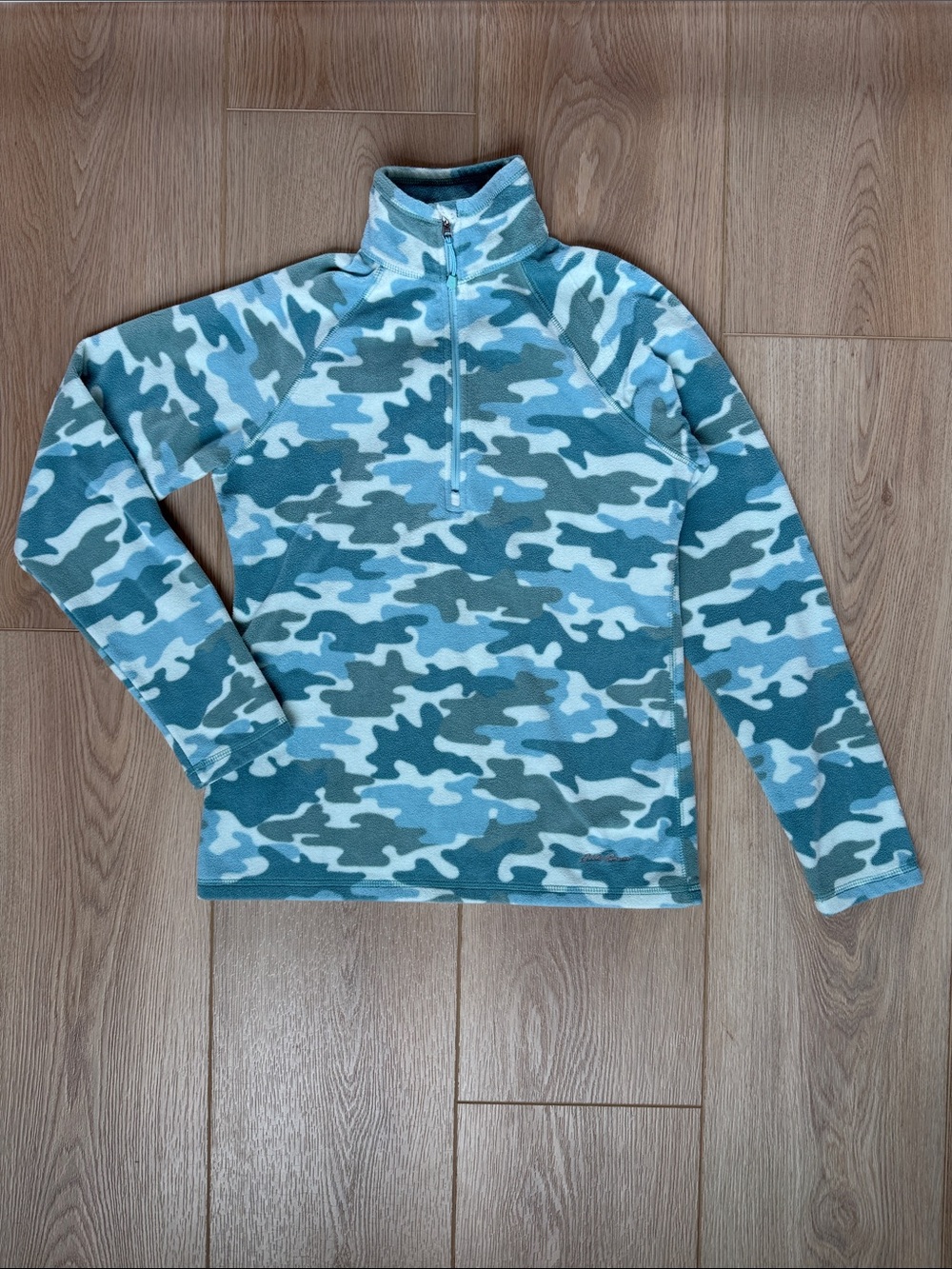 Blue Camo Fleece Pullover Eddie Bauer Camouflage Quarter Zip Jacket Midlayer XS